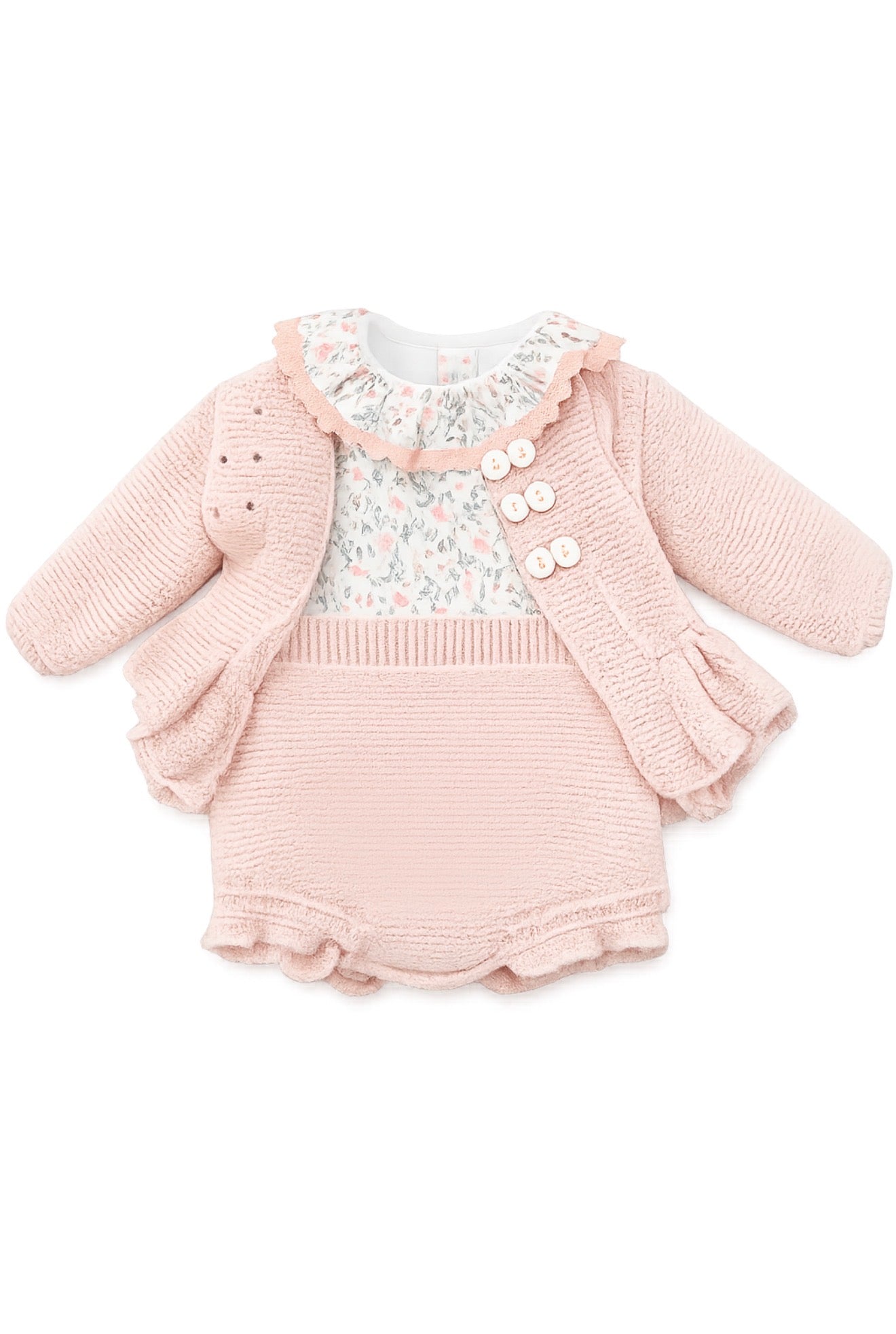 Completo camicia cardigan e culotte neonata