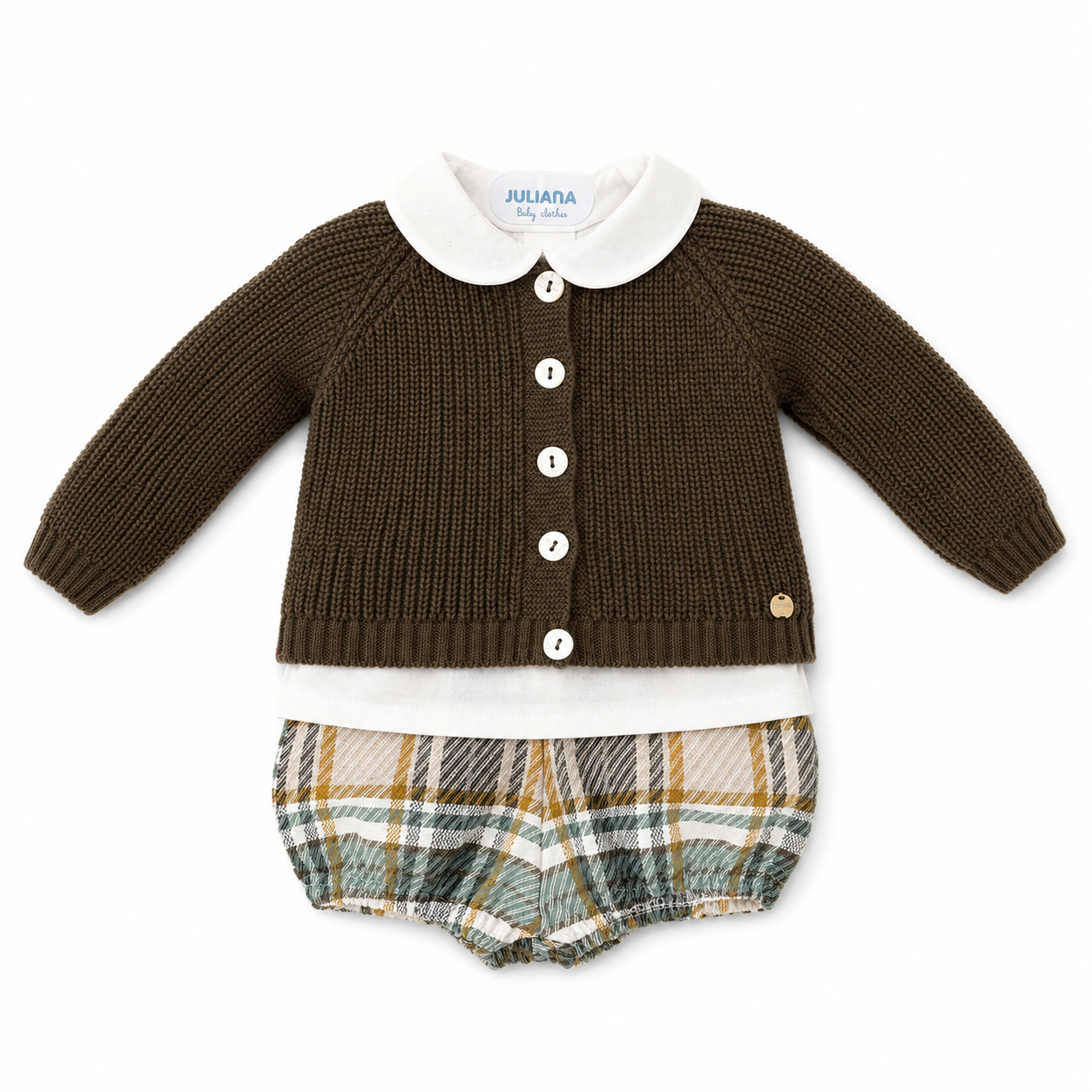 Completo neonato camicia + culotte+ cardigan