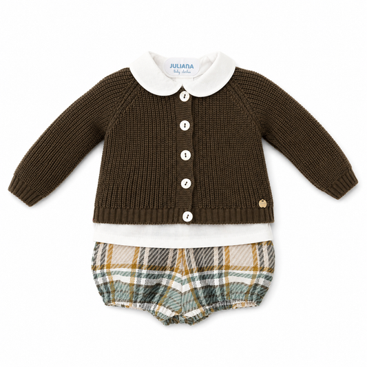 Completo neonato camicia + culotte+ cardigan