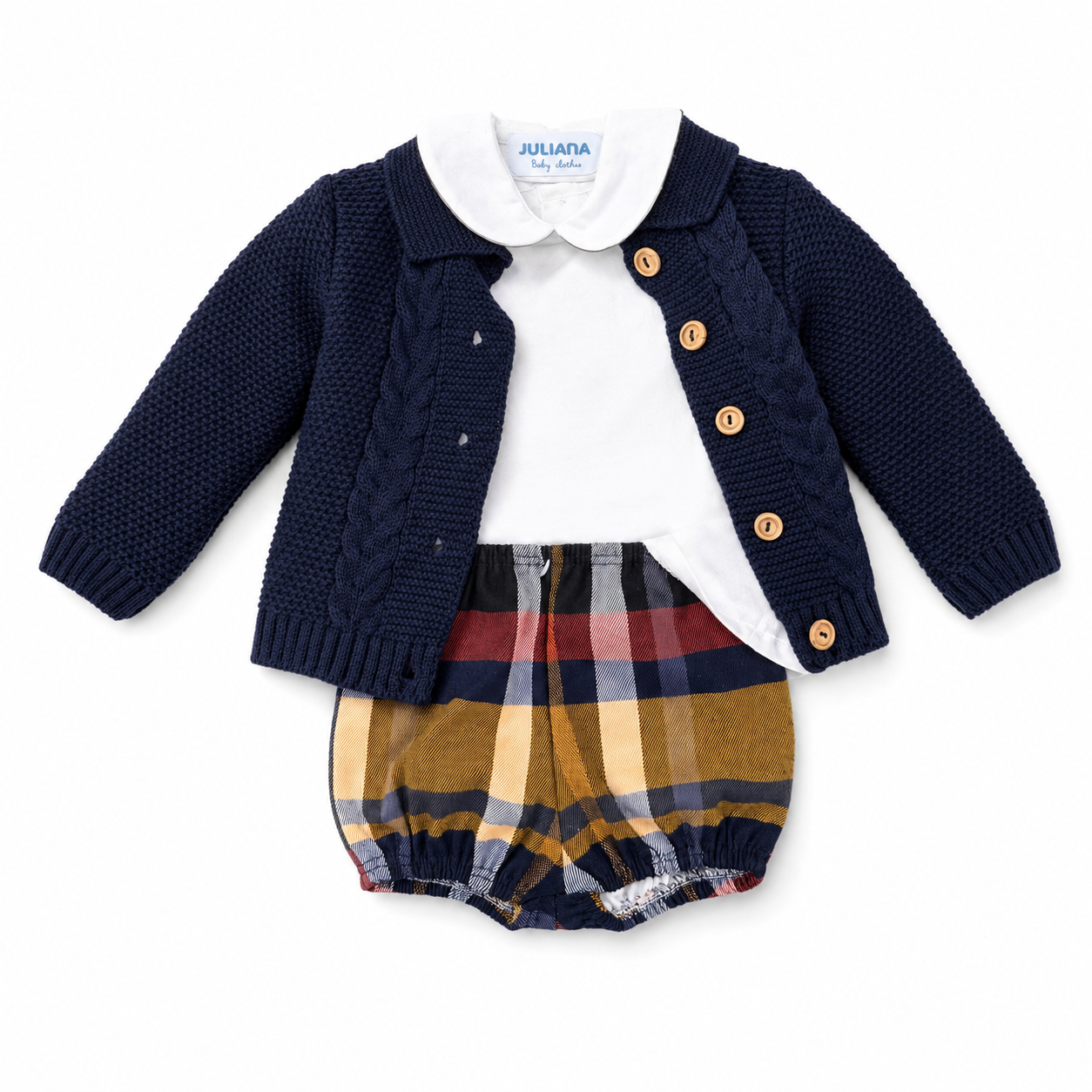 Completo Neonato Camicia + Culotte+ Cardigan